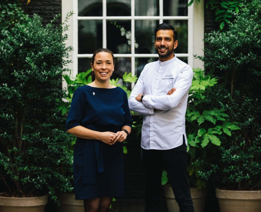 Natasja Noorlander, Maître sommelier and executive chef Jurgen van der Zalm of 2 Michelin Star Restaurant Vinkeles, in luxury boutique hotel The Dylan Amsterdam.