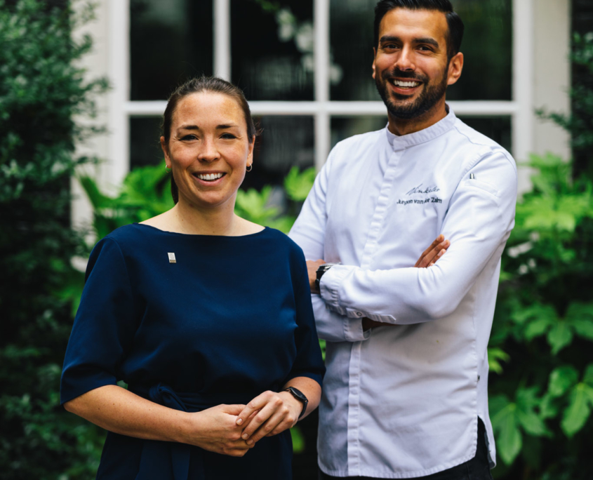 Natasja Noorlander, Maître sommelier and executive chef Jurgen van der Zalm of 2 Michelin Star Restaurant Vinkeles, in luxury boutique hotel The Dylan Amsterdam.