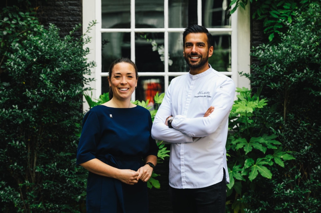 Natasja Noorlander, Maître sommelier and executive chef Jurgen van der Zalm of 2 Michelin Star Restaurant Vinkeles, in luxury boutique hotel The Dylan Amsterdam.